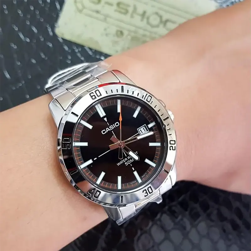 Casio Enticer Triple-fold Clasp Black Dial Men's Watch- MTP-VD01D-1E2V